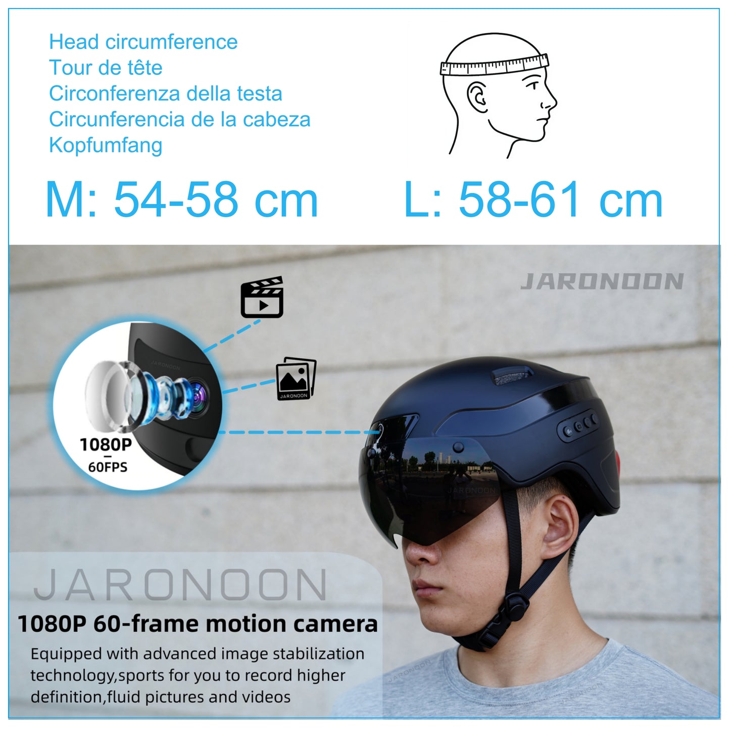 Усовершенствованный смарт-шлем для звонков по Bluetooth со встроенной камерой с разрешением 1080P HD, съемным козырьком, задним фонарем с указателем поворота