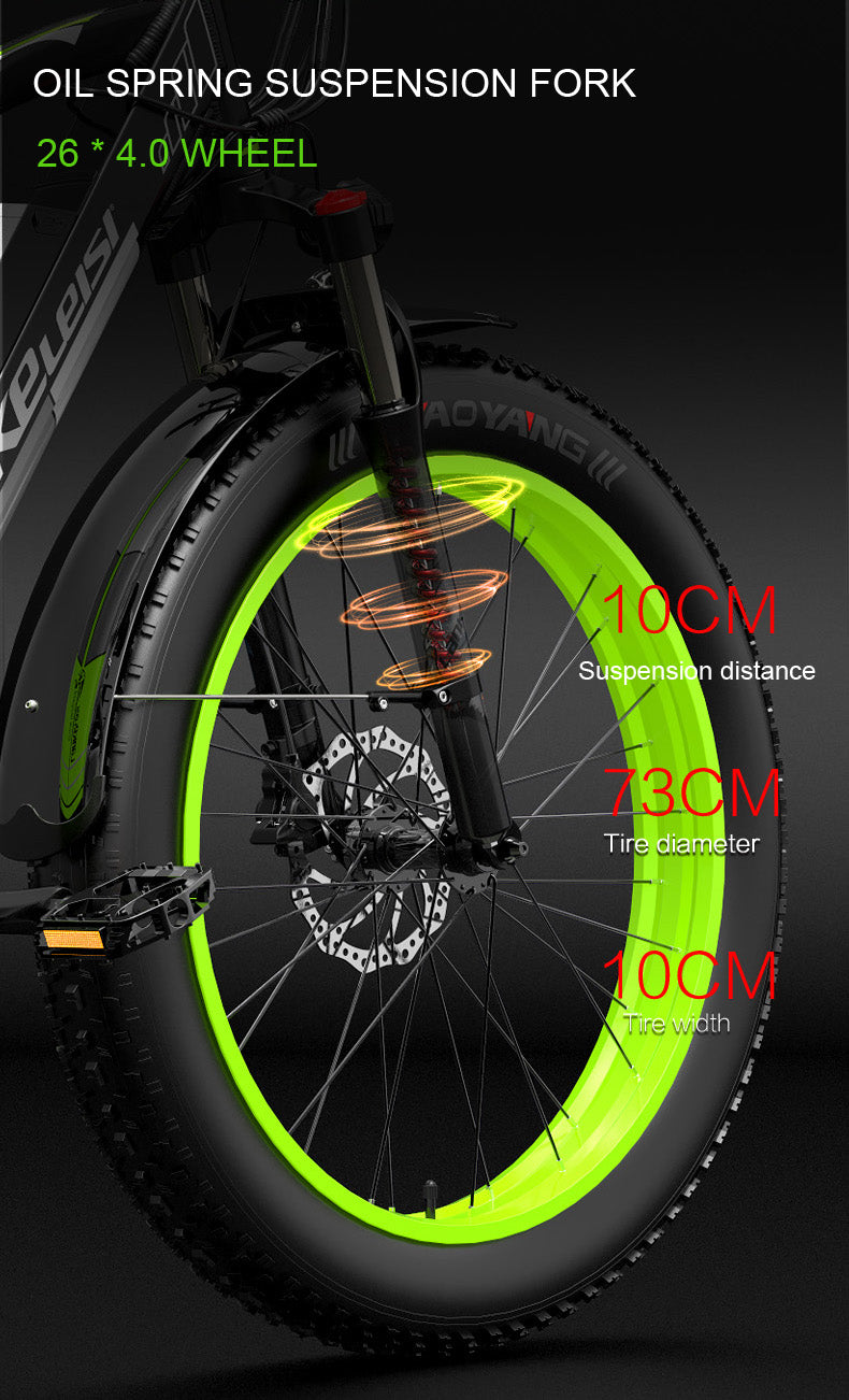 XC4000 1000W 48V 17.5Ah Electric Bike, 26 Inch Snow Bike Fat Tire Bicycle, Front & Rear Hydraulic Disc Brake