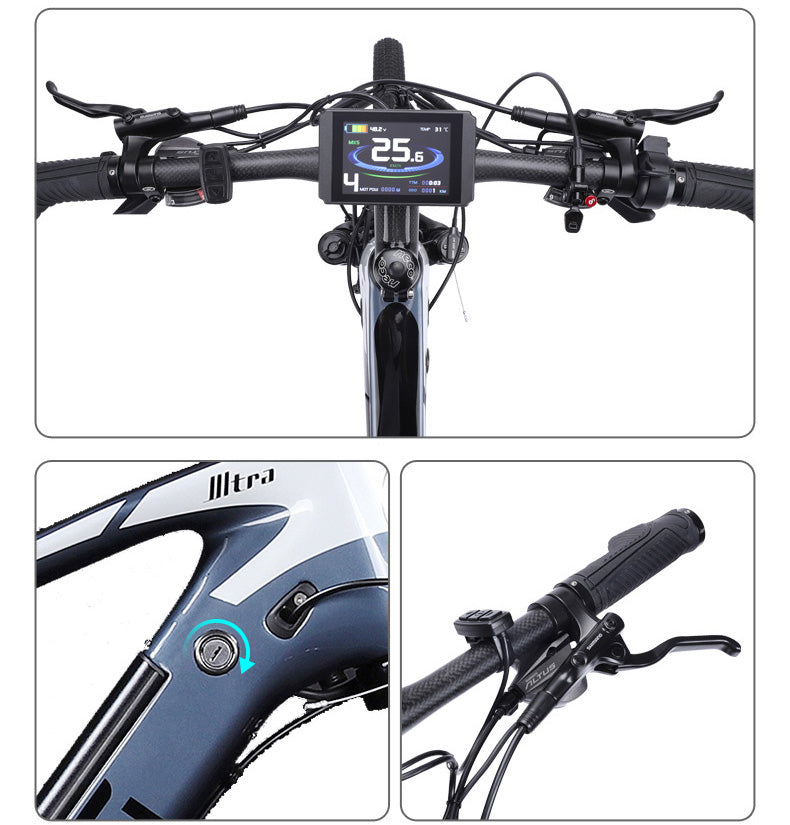 G2CB 27.5 Inch Electric Carbon Fiber Bike, adpopt 350W / 500W Motor, Air Shock Absorber Front Fork, 27 Speed Mountain Bicycle