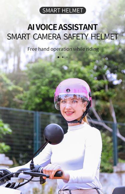 AI Smart Helmet with Front & Rear HD Built-in Camera, Bluetooth Calling and WIFI , Support Phone APP Live Check,Save and Share