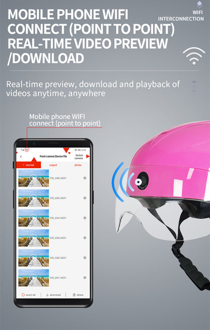 AI Smart Helmet with Front & Rear HD Built-in Camera, Bluetooth Calling and WIFI , Support Phone APP Live Check,Save and Share